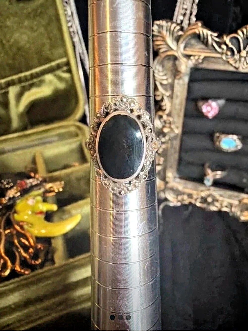925 Oval Black Stone Ring